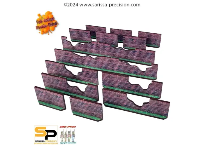 Walls - High Brick Damaged (x14) - Full Colour