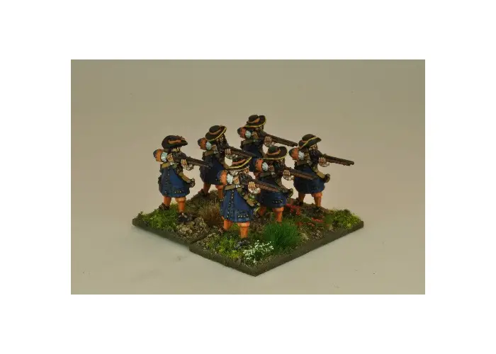 Musketeers with Flintlocks firing.